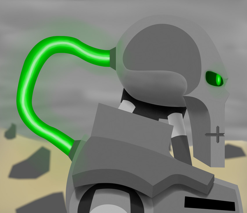 ambiguous_gender blurred_background glowing glowing_eyes hydraulics machine not_furry rock side_view solo tube redcrystal warhammer_(franchise) warhammer_40000 humanoid necron robot cloudy_(disambiguation) absurd_res hi_res