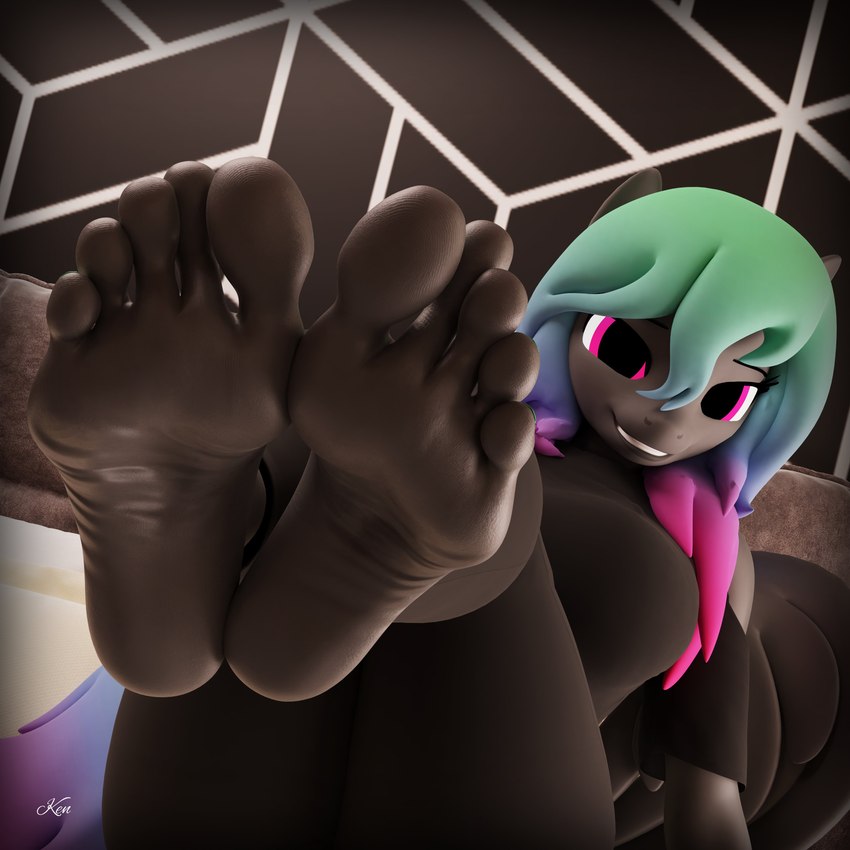 5_toes anthro athletic_wear biped bottomwear clothed clothing feet feet_up female foot_fetish foot_focus humanoid_feet inside looking_at_viewer navel pants plantigrade skimpy soles solo sweater text toes topwear wings wrinkles yoga_pants kenuwu hasbro my_little_pony mythology fan_character paintheart equid equine mammal mythological_creature mythological_equine pegasus 1:1 2024 3d_(artwork) absurd_res artist_name digital_media_(artwork) english_text hi_res