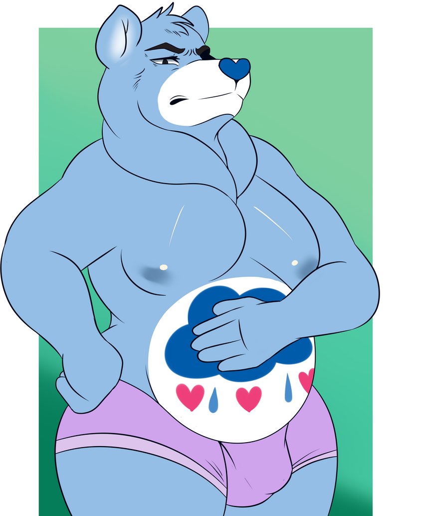 belly belly_markings blue_body blue_fur blush fur heart_nose heart_symbol male markings nipples overweight solo tocatao care_bears grumpy_bear bear mammal absurd_res hi_res