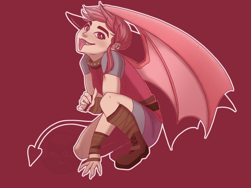 boots clothed clothing collar ear_piercing ears_pierced eyebrows female footwear hair piercing pink_hair pink_wings red_background red_tail shoes simple_background solo tail thick_eyebrows tongue tongue_out wings mirablake_art mythology nimona nimona_(nimona) animal_humanoid dragon dragon_humanoid humanoid mythological_creature mythological_scalie scalie 4:3 digital_media_(artwork) hi_res shaded simple_shading