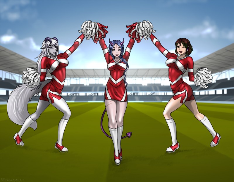 anthro breasts cheerleader female group horn jwp soccer sport stadium eliana-asato ceri yana_(jwp) human mammal fay_(disambiguation) 2017 digital_media_(artwork) shaded