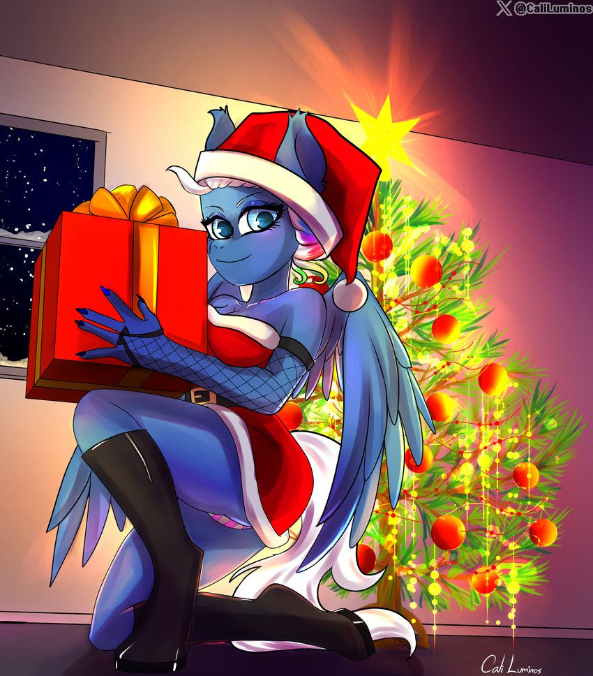 anthro breasts camel_toe female gift holidays solo wings caliluminos christmas mythology pegapet equid equine mammal mythological_creature mythological_equine pegasus absurd_res hi_res tagme