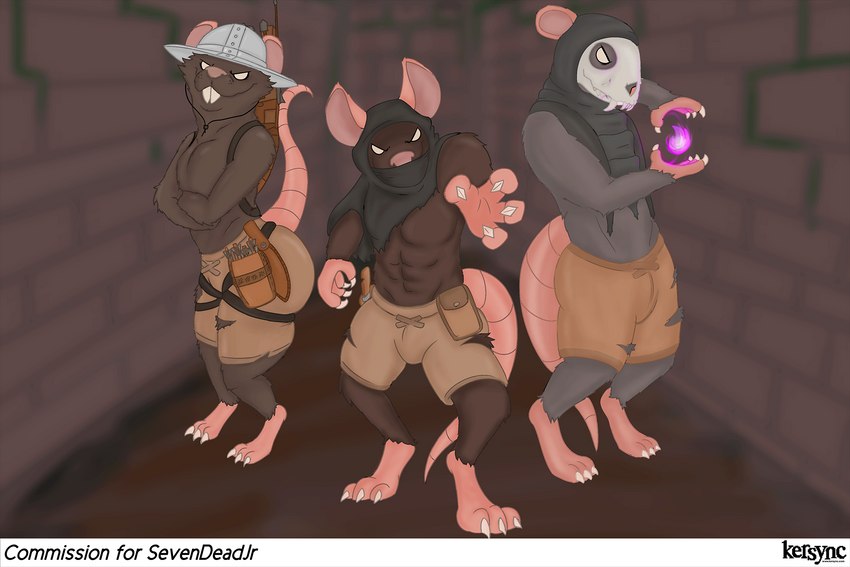 anthro brown_body brown_fur clothed clothing fantasy fur group magic magic_user male trio kersync loff_(sevendeadjr) rittle_(sevendeadjr) skitt_(sevendeadjr) mammal murid murine rat rodent hi_res