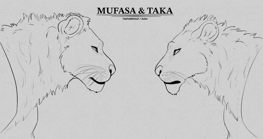 duo feral grey_background male simple_background standing thathornycat disney mufasa:_the_lion_king the_lion_king mufasa scar_(the_lion_king) felid feline lion mammal pantherine absurd_res hi_res monochrome sketch