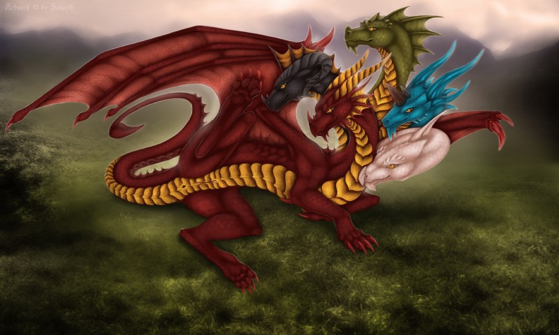 tiamat and tiamat (dungeons and dragons and etc) created by selianth