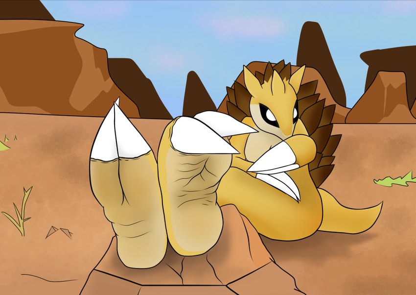 2_toes anthro claws desert feet female foot_focus soles solo teasing toes wrinkled_feet wrinkles marcosos nintendo pokemon generation_1_pokemon pokemon_(species) sandslash