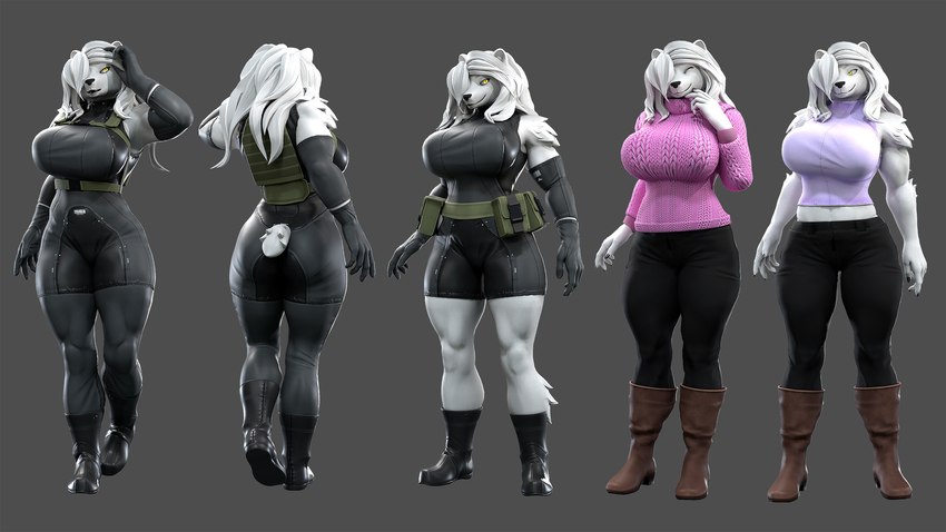 5_fingers anthro armwear belt big_breasts black_nose bodysuit boots bottomwear breasts clothed clothed_anthro clothed_female clothing elbow_gloves female fingers footwear fur gloves hair hair_over_eye handwear huge_breasts humanoid_hands mature_anthro mature_female pants shoes skinsuit smile solo sweater tight_clothing topwear white_body white_fur petruz petruz_(copyright) nataliya_(petruz) bear mammal polar_bear ursine 16:9 2024 3d_(artwork) blender_(artwork) digital_media_(artwork) hi_res widescreen