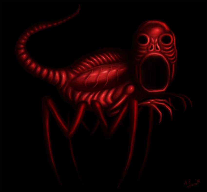 4_legs black_background claws creepy empty_eyes looking_at_viewer male multi_leg multi_limb nightmare_fuel open_mouth red_body simple_background solo tail crovirus creepypasta godzilla_(series) nes_godzilla_creepypasta toho red_(nes_godzilla_creepypasta) demon kaiju 2012 black_and_red digital_media_(artwork) monochrome signature