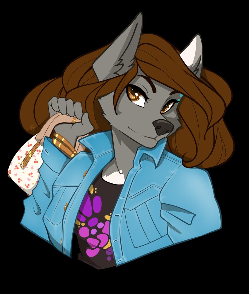 5_fingers anthro black_background black_nose breasts brown_eyes brown_hair clothed clothing eyebrows eyelashes female fingers hair looking_at_viewer simple_background solo firetally canid canine canis mammal wolf 2022 digital_media_(artwork) hi_res