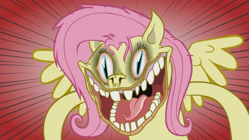 bad_teeth blue_eyes creepy feathered_wings feathers female hair nightmare_fuel open_mouth pink_hair solo what_has_magic_done wings yellow_body yellow_feathers hotdiggedydemon friendship_is_magic hasbro my_little_pony mythology fluttershy_(mlp) equid equine mammal mythological_creature mythological_equine pegasus 16:9 widescreen