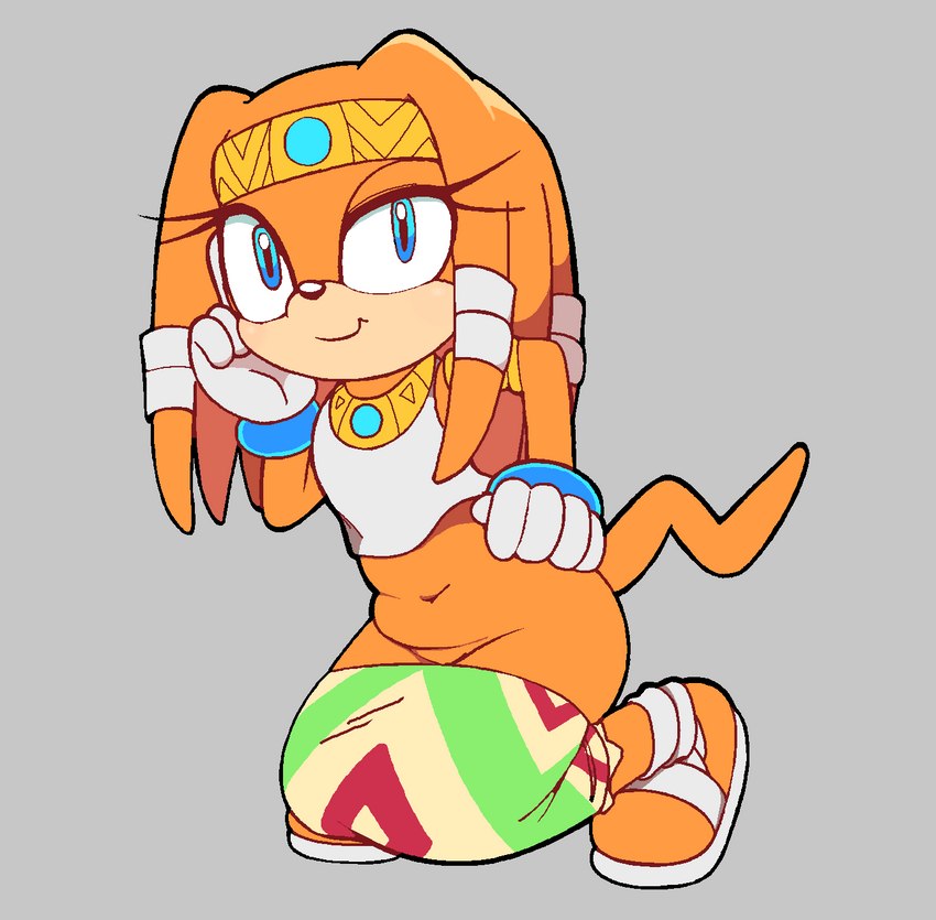 anthro clothed clothing female hand_on_hip looking_at_viewer partially_clothed smile smirk solo loveboxf sega sonic_adventure sonic_the_hedgehog_(series) tikal_the_echidna echidna mammal monotreme hi_res