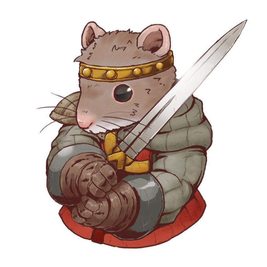 anthro biped brown_body brown_fur clothed clothing fur humanoid_hands melee_weapon pink_nose simple_background solo sword weapon white_background yagimudsuki tails_of_iron redgi_(tails_of_iron) mammal murid murine rat rodent 1:1 2023