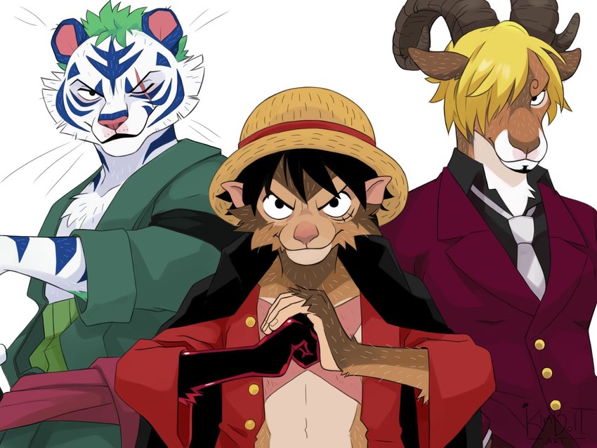 monkey d. luffy, roronoa zoro, and sanji (one piece) created by kimboltart