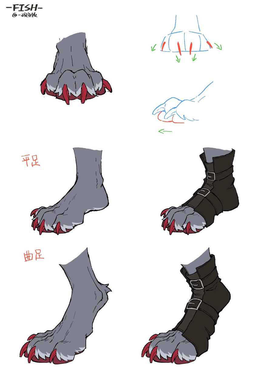 ambiguous_gender anatomy anthro chart claws clothing digitigrade foot_tuft footwear fur furgonomic_footwear furgonomics grey_body grey_fur how-to open-toe_boots paws plantigrade simple_background text tuft white_background fish7163 ambiguous_species mammal 2024 chinese_text digital_drawing_(artwork) digital_media_(artwork) hi_res signature