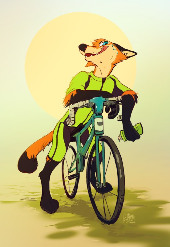 anthro athletic athletic_anthro athletic_male bicycle black_body black_fur black_nose blue_eyes bodily_fluids bottle clothed clothing container cycling cycling_jersey fur holding_object male multicolored_body multicolored_fur open_mouth orange_body orange_fur simple_background smile solo sweat tan_body tan_fur teeth tongue tongue_out vehicle water_bottle kour flir_(fox) canid canine fox mammal 2016 digital_drawing_(artwork) digital_media_(artwork) hi_res