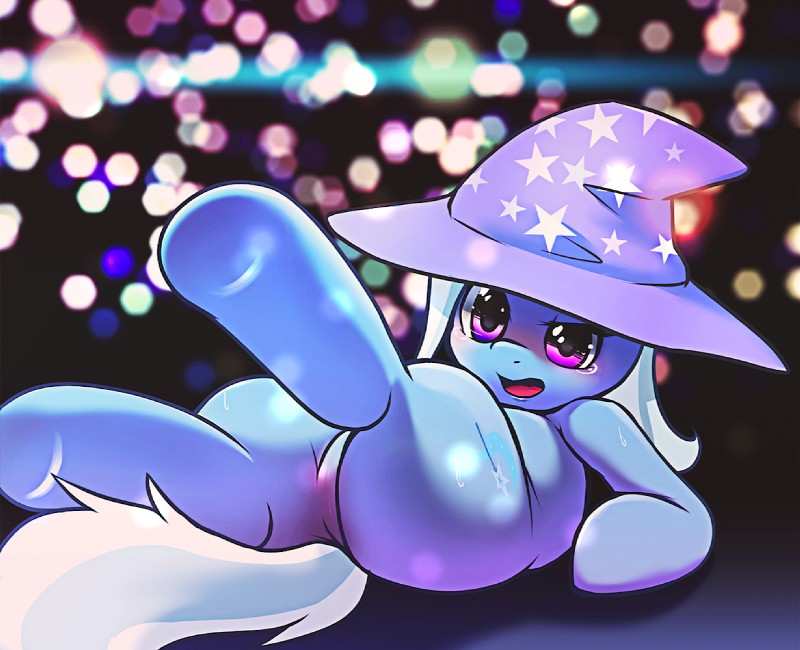 blue_body clothing cutie_mark female feral hair hat headgear headwear hooves horn purple_eyes solo tail white_hair wizard_hat rag._(artist) friendship_is_magic hasbro my_little_pony mythology trixie_(mlp) equid equine mammal mythological_creature mythological_equine unicorn