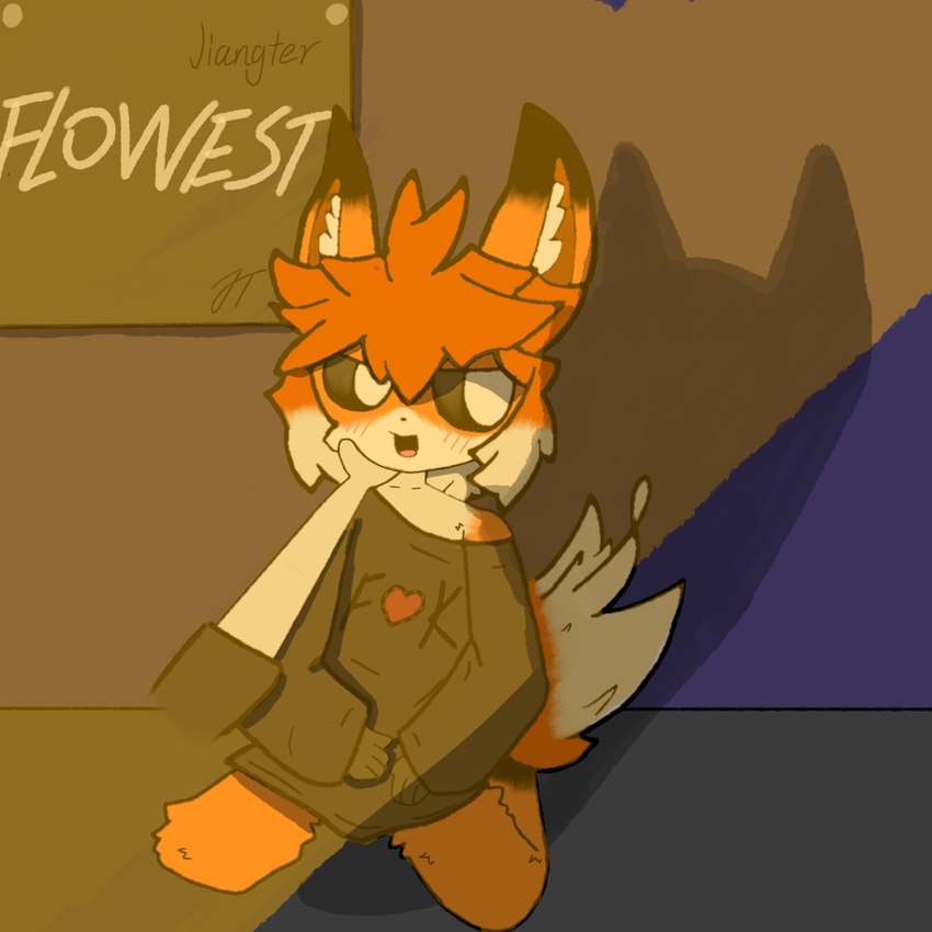 anthro blush boyfriend/girlfriend clothed clothing feels flag fur hair half_clothed heart_symbol kneeling light lovers_moment male messy_clothing orange_body orange_ears orange_fail orange_fur orange_hair shadow shy stroke sweater sweethearts tail topwear jiangter friedrich_(jiangter) canid canine fox mammal 1:1 hi_res