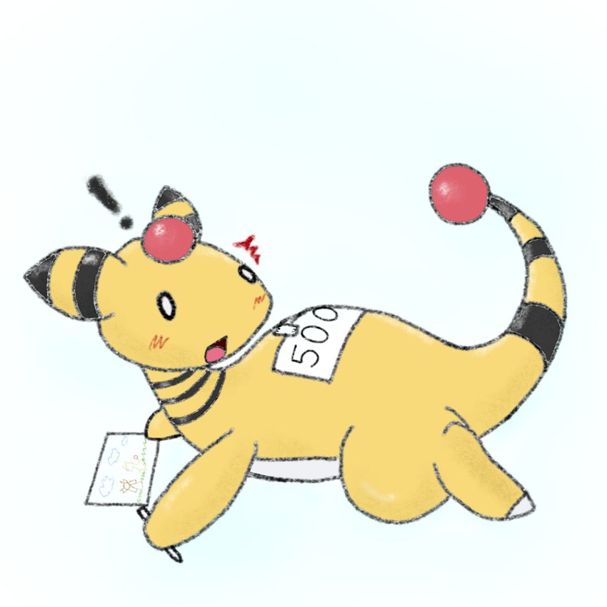 0o0 :o anthro blush blush_lines drawing male milestone open_mouth sign_on_back simple_background social_media_milestone solo surprise white_background yellow_body saeko_art nintendo pokemon ampharos generation_2_pokemon pokemon_(species) 1:1 2021 flat_colors hi_res