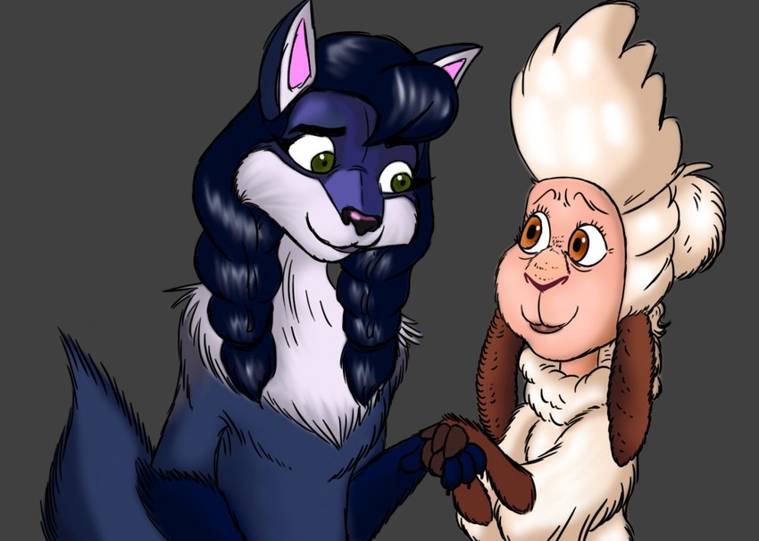 anthro duo female female/female fur hair hand_holding purple_body purple_fur purple_hair exoticsupo sheep_and_wolves wizart_animation kamille_(sheep_and_wolves) sarabi_(sheep_and_wolves) bovid canid canine canis caprine mammal sheep wolf