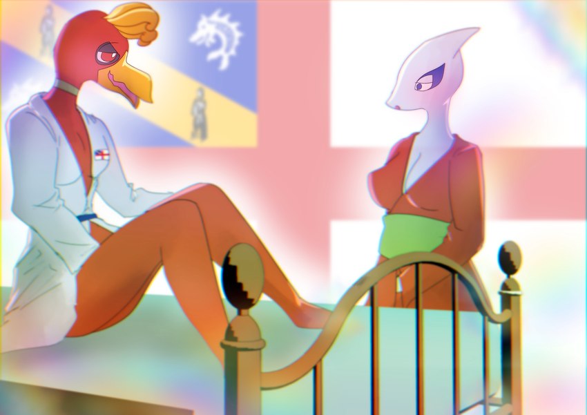 anthro asian_clothing bathrobe bathrobe_only bed blush clothing duo east_asian_clothing female female/female flag furniture japanese_clothing legendary_duo masturbation on_bed robe tower_duo yukata tapirclip nintendo pokemon generation_2_pokemon ho-oh legendary_pokemon lugia pokemon_(species) absurd_res hi_res herm_(lore)