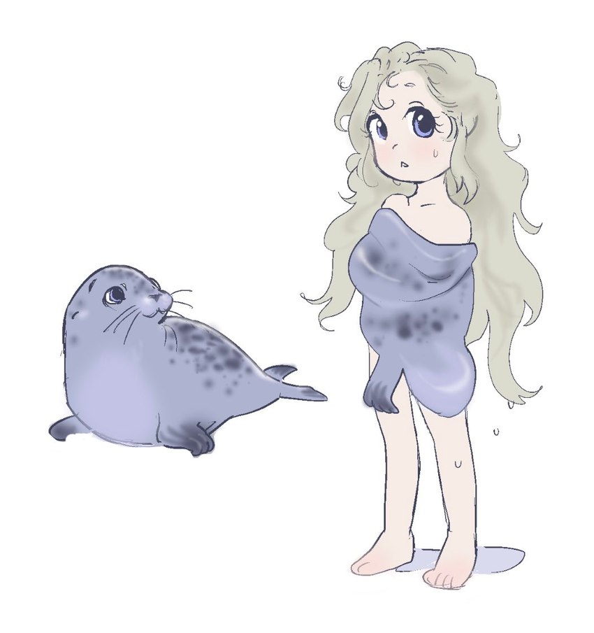 duo female feral front_view hair long_hair simple_background standing white_background young dokudrinker celtic_mythology european_mythology mythology humanoid mammal marine mythological_creature mythological_marine pinniped seal selkie 2021 tagme