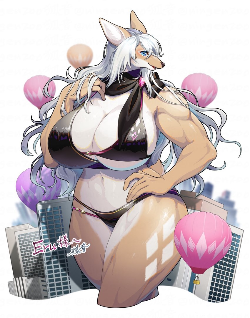 5_fingers aircraft anthro balloon bangs biceps big_breasts big_muscles bikini biped black_bikini black_clothing black_scarf black_swimwear blue_eyes breast_squish breasts brown_body brown_fur choker city city_background cleavage clothed clothing countershade_tail countershade_torso countershading deer_ears diamond_(marking) diamonds_(suit) ears_up eyeshadow female fingers fur gem glistening glistening_body glistening_clothing glistening_skin hair hand_on_hip hand_on_own_chest hand_on_own_hip hip_markings hot_air_balloon huge_breasts humanoid_hands inflatable inner_ear_fluff jewelry leg_markings long_hair looking_aside looking_at_viewer macro makeup markings muscular muscular_anthro muscular_female navel necklace open_mouth open_smile pink_gem pointy_ears pose prick_ears purple_choker purple_jewelry purple_necklace scarf scut_tail seductive short_tail sidelocks smile snout solo sparkles squish standing suit_symbol swimwear tail tan_body tan_fur thigh_markings thigh_squish tight_bikini tight_clothing tuft two-piece_swimsuit vehicle white_body white_fur white_hair white_markings ningenzoo aurora_(osaki_eru) deer mammal 2023 colored hi_res pinup portrait three-quarter_portrait