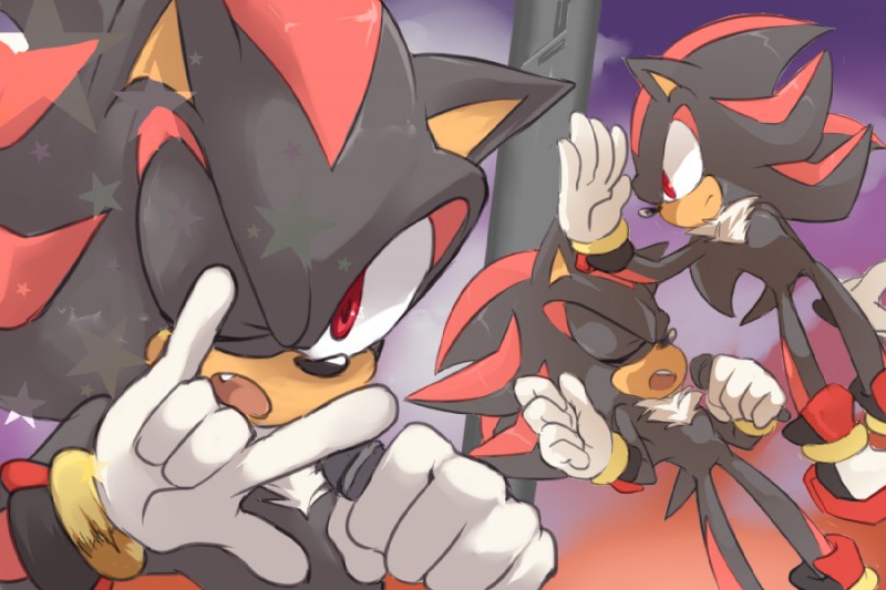 anthro biped black_body black_fur clothing devil_horns_(gesture) electronics footwear fur gesture gloves hand_gesture handwear holding_object male microphone one_eye_closed open_mouth red_body red_eyes red_fur shoes singing solo standing star nashi_(intothe_bluesky) sega sonic_the_hedgehog_(series) shadow_the_hedgehog eulipotyphlan hedgehog mammal 3:2