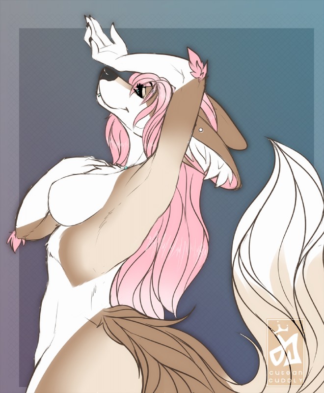 anthro big_tail female fluffy hair long_hair looking_at_viewer pink_hair solo tail cuteancuddly snuggieboo canid canine mammal hi_res sketch