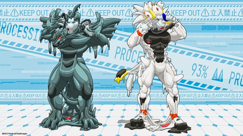 bound encasement goo_drip goo_transformation latex male pokemon_transformation transformation xedrykthedragon nintendo pokemon generation_5_pokemon generation_7_pokemon legendary_pokemon pokemon_(species) solgaleo zekrom 16:9 absurd_res hi_res widescreen