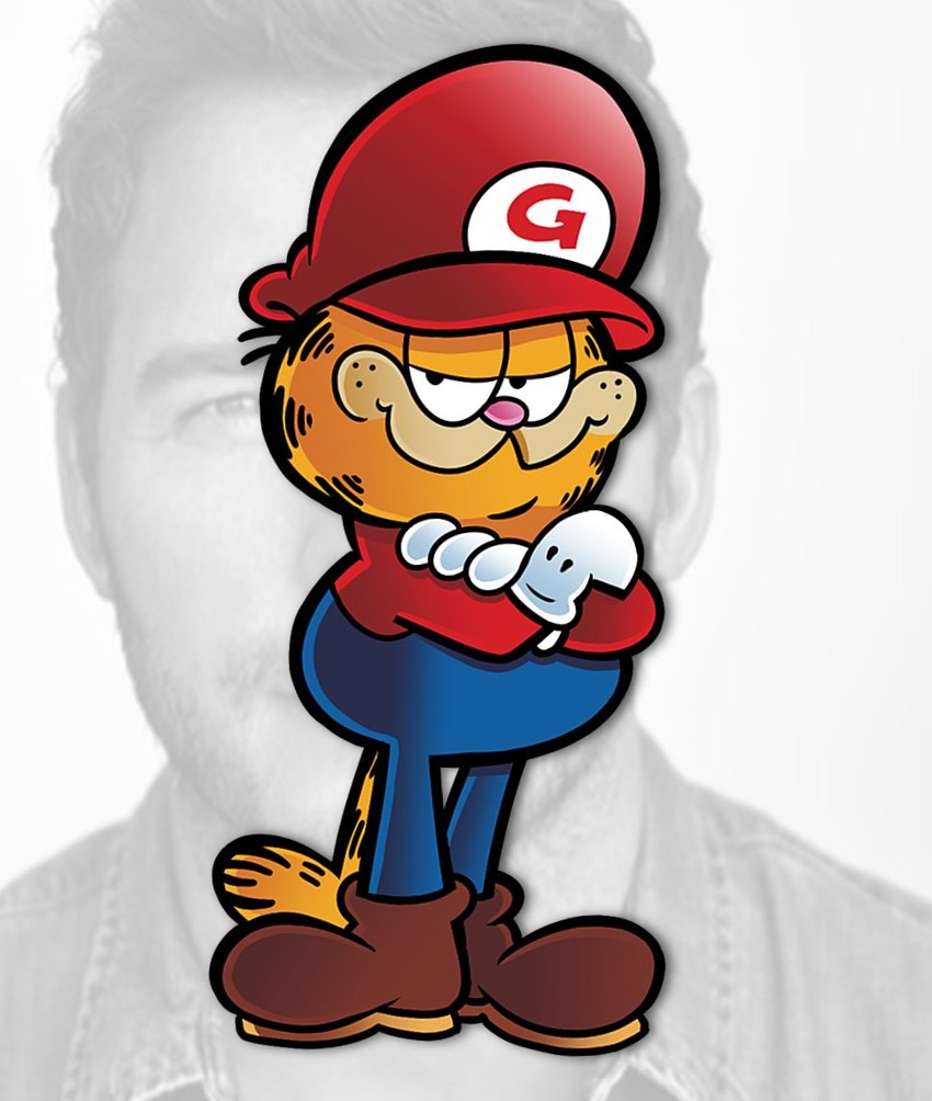 anthro biped boots clothed clothing crossed_arms footwear fully_clothed gloves half-closed_eyes handwear looking_at_viewer male narrowed_eyes parody photo_background pink_nose shoes solo standing white_clothing white_gloves white_handwear downrightshoddy garfield_(series) mario_bros nintendo chris_pratt garfield_the_cat mario domestic_cat felid feline felis mammal 2021 crossover photography_(artwork)