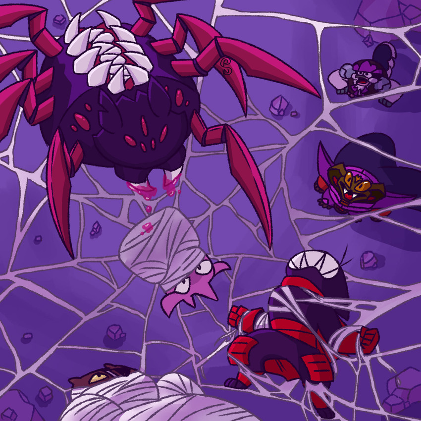 anthro arthropod_webbing bound cocooned encasement group male spider_web struggling venom web_bondage web_encasement shapeshiftinterest cartoon_network mao_mao:_heroes_of_pure_heart badgerclops boss_hosstrich orangusnake pinky_(mao_mao) sheriff_mao_mao_mao arachnid arthropod badger domestic_cat felid feline felis mammal mustelid musteline reptile scalie snake spider 1:1 hi_res