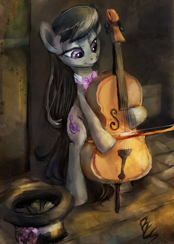 black_hair bow_(feature) bow_(stringed_instrument) bow_tie bowed_string_instrument cello clothing cutie_mark female feral fur grey_body grey_fur hair hat headgear headwear musical_instrument playing_music purple_eyes solo string_instrument tail buttercup_saiyan friendship_is_magic hasbro my_little_pony octavia_(mlp) earth_pony equid equine horse mammal pony 2013 absurd_res hi_res