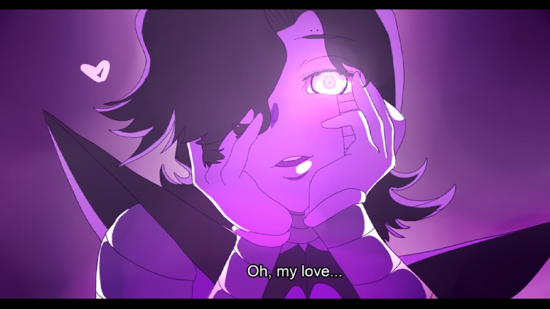 armor black_bars dialogue gesugao glistening glowing glowing_eyes hair hair_over_eye heart_eyes heart_symbol looking_at_viewer machine male not_furry one_eye_obstructed purple_eyes solo text yandere houndiing future_diary mirai_nikki undertale undertale_(series) mettaton mettaton_ex android humanoid robot robot_humanoid 16:9 2015 english_text letterbox widescreen