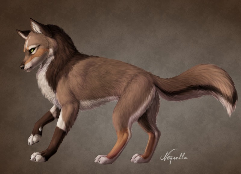 black_eyes brown_body brown_fur brown_hair feral fur green_eyes hair paws quadruped simple_background solo standing noquelle canid canine canis mammal wolf digital_media_(artwork)