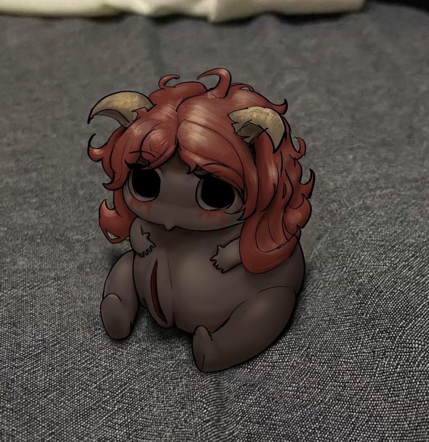 black_body black_skin blood bodily_fluids chibi eyeless female hair horn pouting pregnant red_hair scar solo text macanick the_binding_of_isaac_(series) lilith_(tboi) tainted_lilith demon demon_humanoid humanoid english_text hi_res