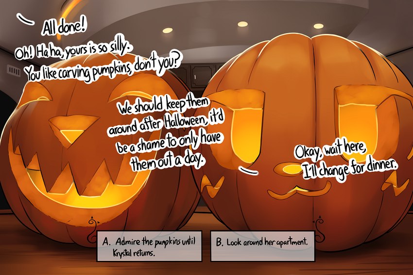 choice dialogue food fruit inside jack-o'-lantern offscreen_character plant pumpkin text text_box zero_pictured ozoneserpent boy_kisser_(meme) 2024 3:2 english_text meme