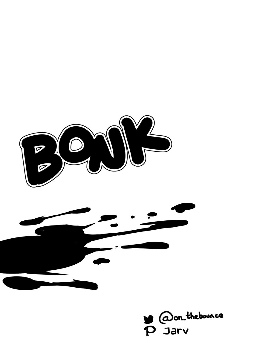 blood bodily_fluids bonk_(sound_effect) not_furry offscreen_character offscreen_death simple_background sound_effects text twitter_handle white_background zero_pictured jarv_(artist) takodachi comic english_text hi_res monochrome