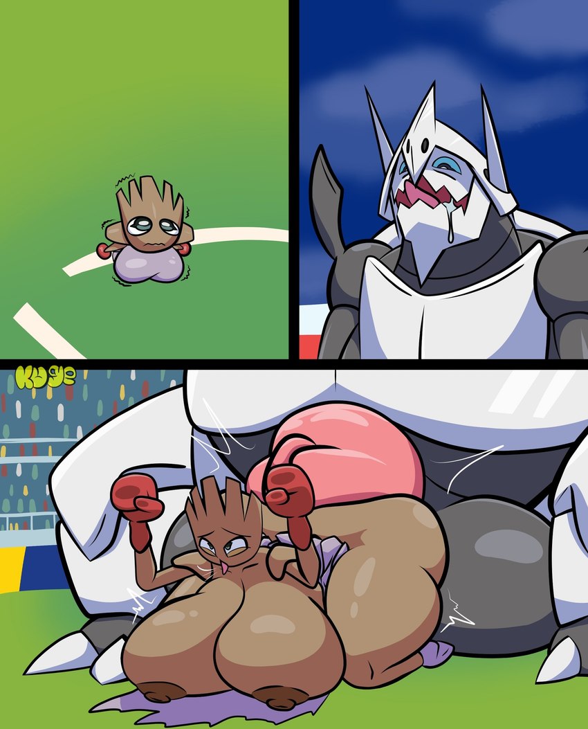 anthro balls big_balls big_breasts big_penis black_body breasts brown_body duo female genitals huge_balls huge_breasts huge_penis larger_male male male/female penetration penis scared size_difference smaller_female tongue kuge nintendo pokemon generation_1_pokemon generation_6_pokemon hitmonchan mega_aggron mega_evolution pokemon_(species) comic hi_res