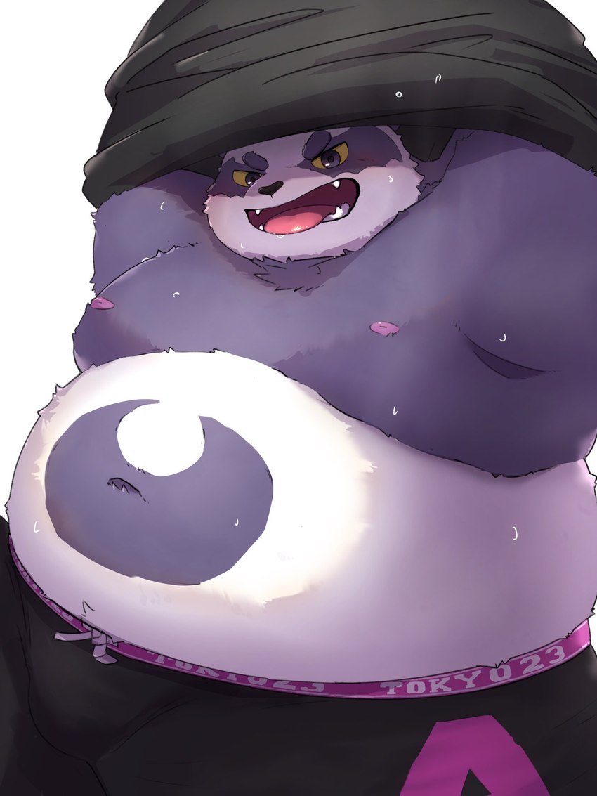 anthro belly big_belly black_nose bottomwear clothing kemono male moobs navel nipples overweight overweight_male purple_body shorts simple_background solo undressing white_body anhrmgzo lifewonders tokyo_afterschool_summoners alp_(tas) bear giant_panda mammal 2024 3:4 hi_res