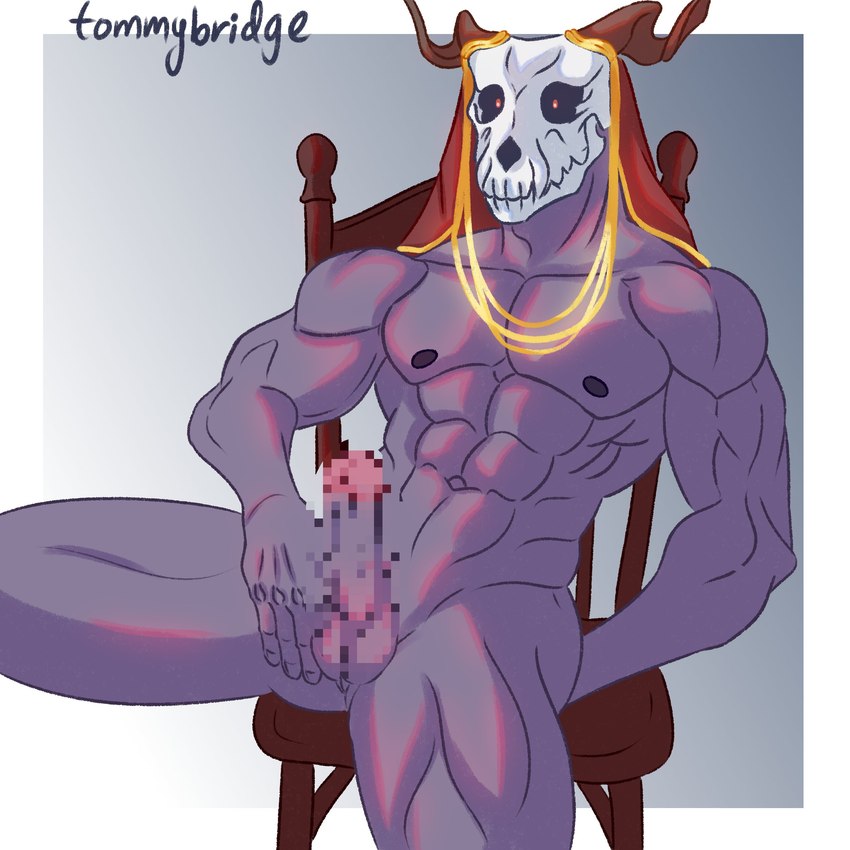 abs anthro bone chair furniture male muscular muscular_anthro muscular_male pixelated simple_background skull skull_head solo tommybridge the_ancient_magus_bride elias_ainsworth demon humanoid monster 1:1 absurd_res censored hi_res