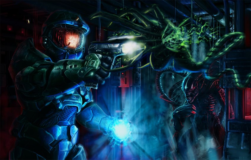 master chief and spartan (alien (franchise) and etc) created by rahll (artist)