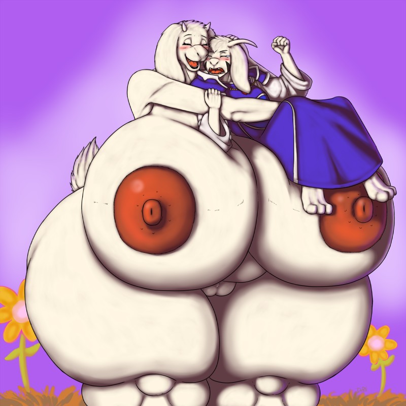 anthro big_breasts blush breasts clothed clothing duo female fur huge_breasts hyper hyper_breasts mature_anthro mature_female nude simple_background thick_thighs topless white_body white_fur wide_hips dawnrn undertale undertale_(series) asriel_dreemurr_(god_form) toriel boss_monster_(undertale) bovid caprine mammal 1:1 hi_res mother_(lore) parent_(lore)