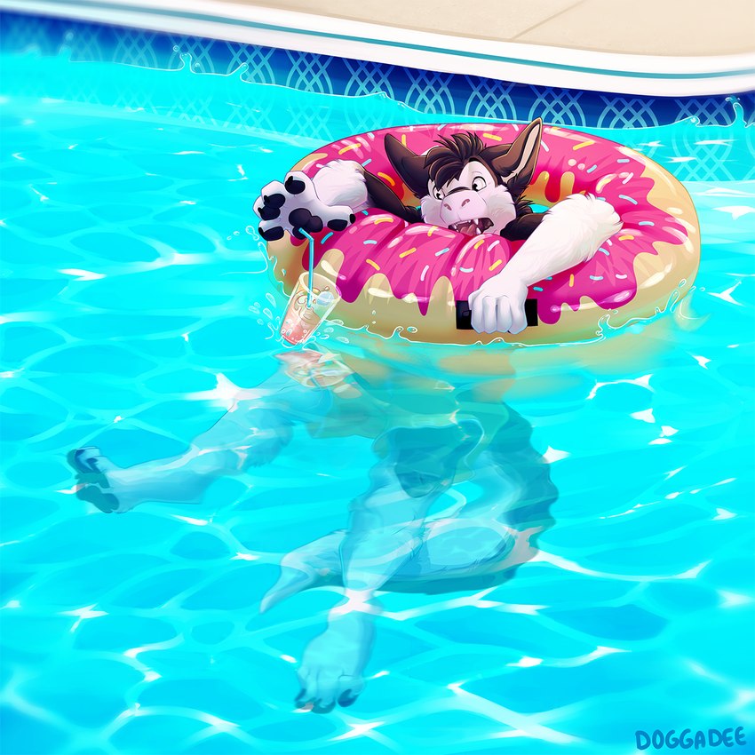 anthro beverage bottomwear clothing fur inflatable inner_tube male partially_submerged shorts solo swimming_pool tail water doggadee mythology sovy dragon furred_dragon furred_scalie mythological_creature mythological_scalie scalie 1:1 2020 hi_res