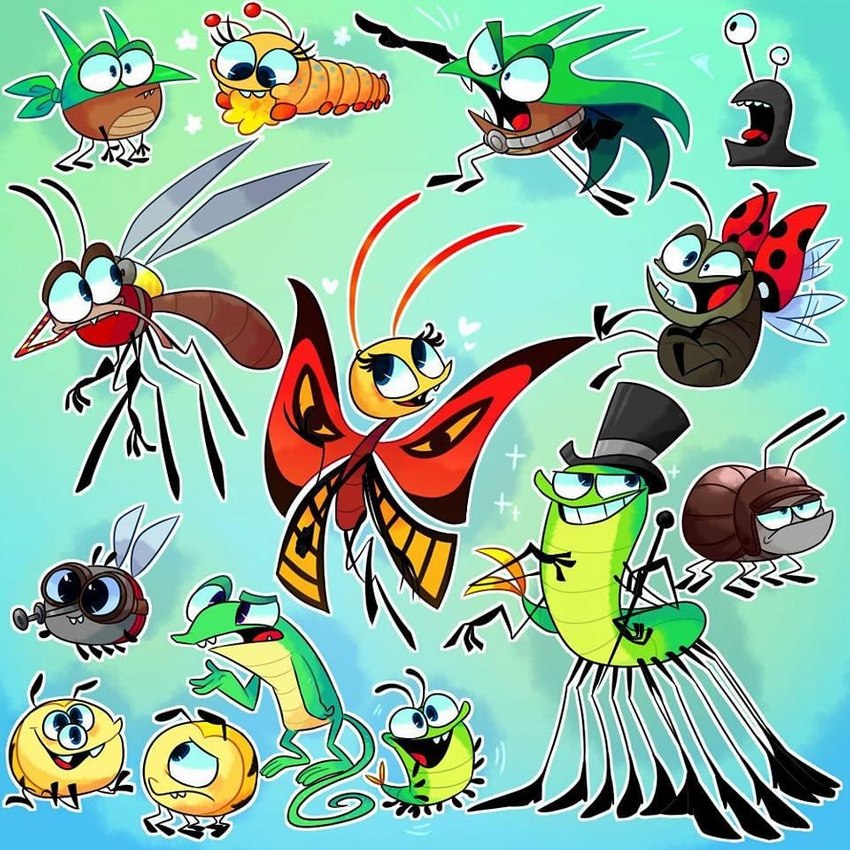 antennae_(anatomy) anthro blue_eyes clothing eyewear fangs female goggles group hat headgear headwear insect_wings larva male multi_arm multi_eye multi_limb multiple_poses pose simple_background smile teeth toony top_hat wings vdru7 best_fiends jojo_(best_fiends) acarine arachnid arthropod beetle butterfly butterfly_furry caterpillar centipede cucujoid dung_beetle fly_(animal) insect ladybug lepidopteran lizard mite mosquito myriapod reptile scalie scarabaeid spider 1:1 digital_media_(artwork)