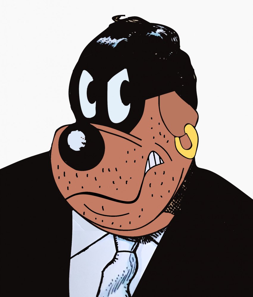 angry anthro black_hair black_nose clothing ear_piercing ear_ring hair looking_at_viewer male mask necktie piercing ring_piercing short_hair simple_background snout solo suit teeth teeth_showing white_background scoobadex disney beagle_boys greaser_beagle beagle canid canine canis domestic_dog hunting_dog mammal scent_hound 2021 half-length_portrait hi_res portrait