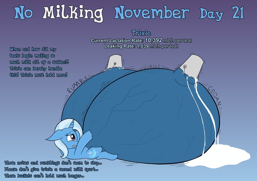 big_nipples big_teats bucket container female feral horn huge_nipples huge_teats hyper hyper_teats immobile leaking_milk nipples solo swollen_teats teats text veiny_teats wapamario63 friendship_is_magic hasbro my_little_pony mythology no_nut_november trixie_(mlp) equid equine mammal mythological_creature mythological_equine unicorn absurd_res english_text hi_res meme