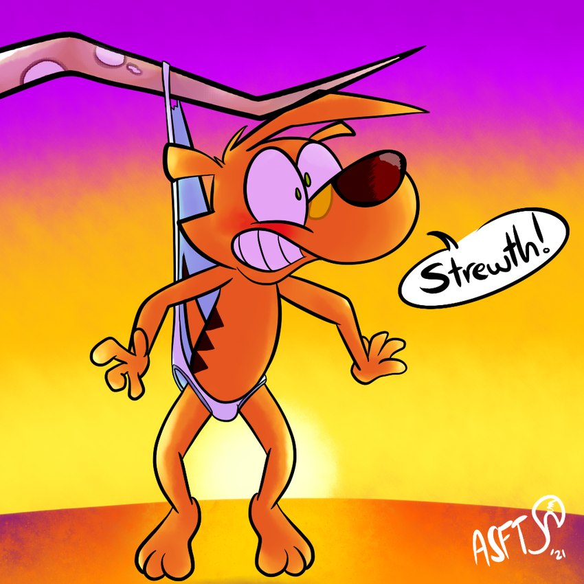 blush briefs bulge clothing hanging_wedgie male solo sunset underwear wedgie squirrelfromthesouth ty_the_tasmanian_tiger_(series) ty_the_tasmanian_tiger dasyuromorph mammal marsupial recently_extinct_species thylacine 1:1