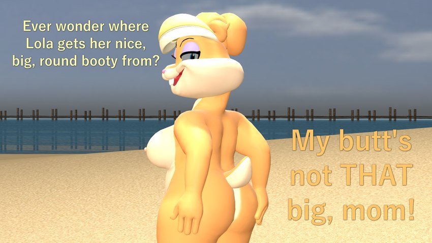 anthro beach big_breasts big_butt blonde_hair breasts butt dialogue female hair holding_butt mature_female nipples nude open_mouth open_smile outside pupils smile solo text papadragon69 the_looney_tunes_show warner_brothers patricia_bunny lagomorph leporid mammal rabbit 16:9 3d_(artwork) digital_media_(artwork) english_text hi_res widescreen