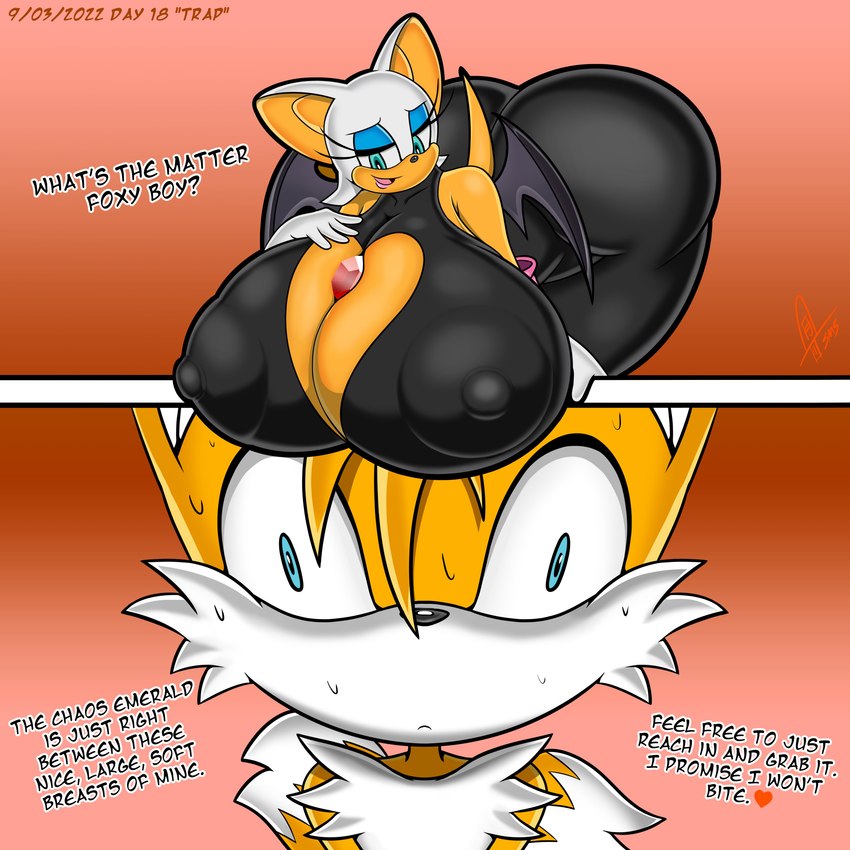 age_difference anthro big_breasts breasts duo female huge_breasts hyper hyper_breasts imminent_sex male male/female older_female text younger_male supermoonshroom kubrick_stare sega sonic_the_hedgehog_(series) miles_prower rouge_the_bat bat canid canine fox mammal 1:1 2022 absurd_res digital_drawing_(artwork) digital_media_(artwork) english_text hi_res