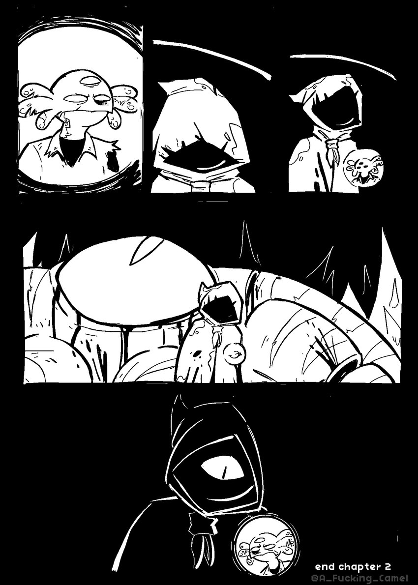 ambiguous_gender male afuckingcamel-zenge-art_(artist) chucklefish starbound kenta_(afuckingcamel) hylotl ruin_(starbound) black_and_white comic hi_res monochrome